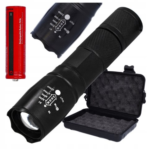 Mocna Latarka Wojskowa Taktyczna Akumulatorowa Led 1000Lm Zoom + Etui
