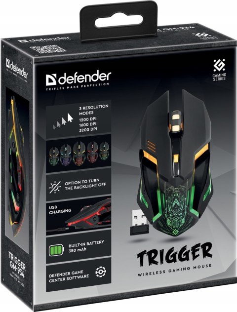 Myszka Gamingowa Mysz Dla Graczy Bezprzewodowa Led Rgb Defender Trigger