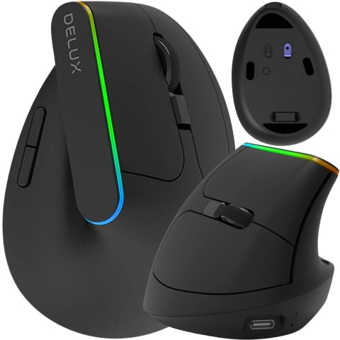 Bezprzewodowa Mysz Pionowa Delux M618db Bluetooth 2.4G 4000Dpi Rgb