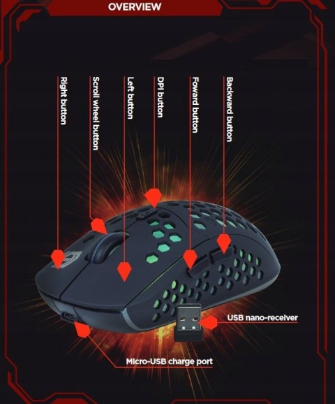 Bezprzewodowa Myszka Gamingowa Mysz Dla Graczy Akumulator Usb Podświetlenie