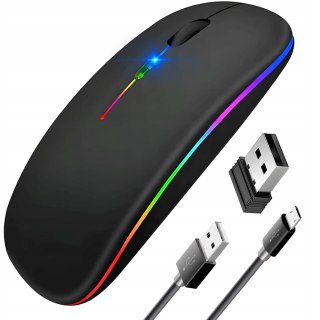 Myszka Bezprzewodowa Do Laptopa Komputera Podświetlana Rgb Cicha Akumulator