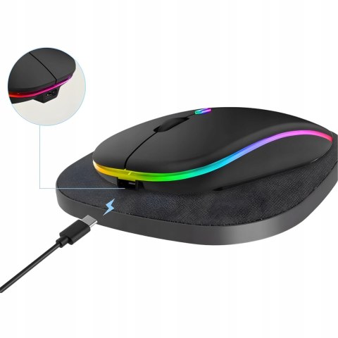 Myszka Bezprzewodowa Do Laptopa Komputera Podświetlana Rgb Cicha Akumulator