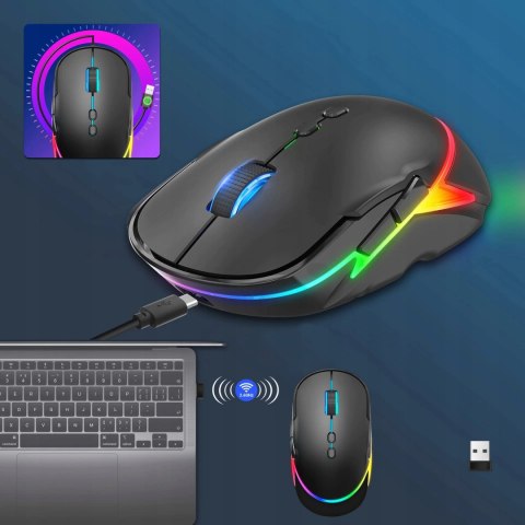 Myszka Bezprzewodowa Gamingowa Komputerowa Podświetlana Cicha Ergonomiczna