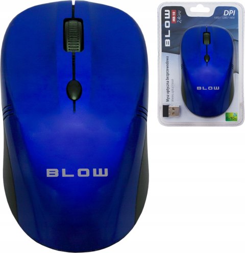 Myszka Mysz Optyczna Bezprzewodowa Niebieska Ergonomiczna Cichy Klik 2.4Ghz