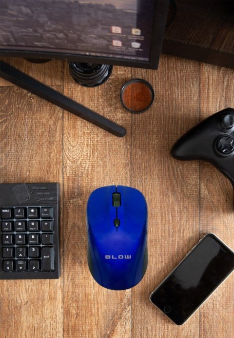 Myszka Mysz Optyczna Bezprzewodowa Niebieska Ergonomiczna Cichy Klik 2.4Ghz