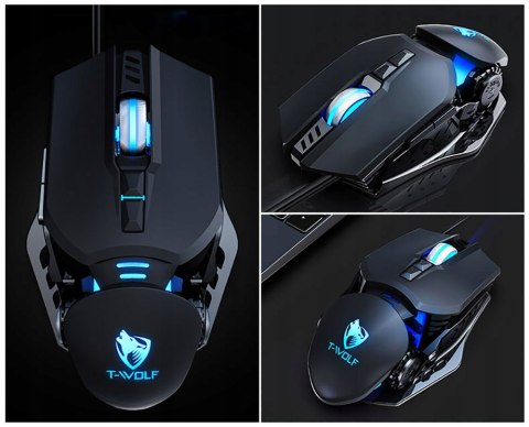 Myszka Gamingowa Mysz Dla Graczy Led Rgb 6400Dpi Czarna Mocna