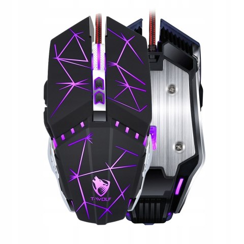 Myszka Gamingowa Mysz Dla Graczy T-Wolf V7 Led Mocna Led Czarna