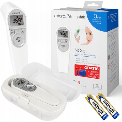 Bezdotykowy Termometr Microlife Nc200 Z Etui, Alarmem Gorączki, Biały
