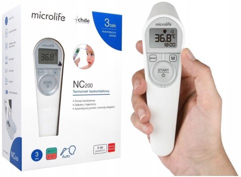 Bezdotykowy Termometr Microlife Nc200 Z Etui, Alarmem Gorączki, Biały