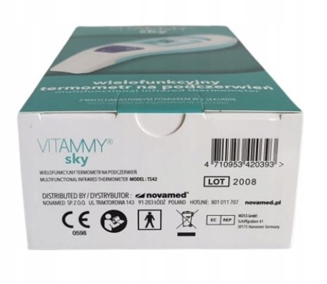 Termometr Medyczny Na Podczerwień 7W1 Vitammy Sky Mocny Biały