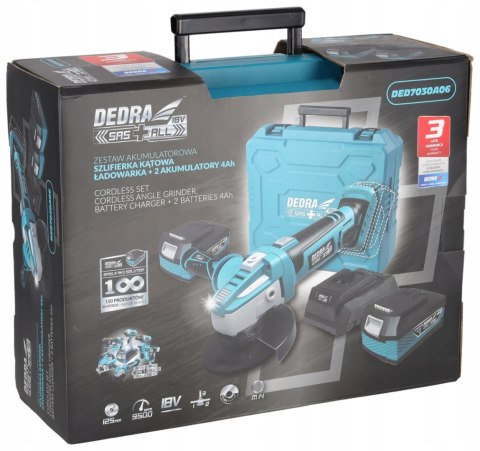 Akumulatorowa Szlifierka Kątowa Dedra 18V 125Mm 2X4ah 9500 Obr/Min
