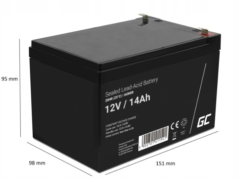Akumulator AGM Green Cell 12V 14Ah - Bezobsługowy, Wysoka Pojemność
