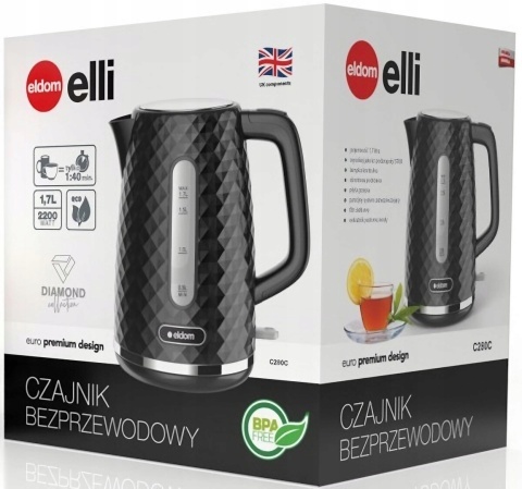 Czajnik Elektryczny Eldom 1,7L 2200W Diamond Collection Bezprzewodowy