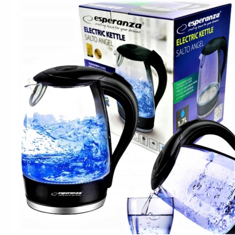 Czajnik elektryczny szklany 1,7L LED Esperanza Salto Angel czarny
