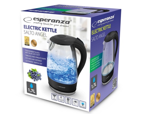 Czajnik elektryczny szklany 1,7L LED Esperanza Salto Angel czarny
