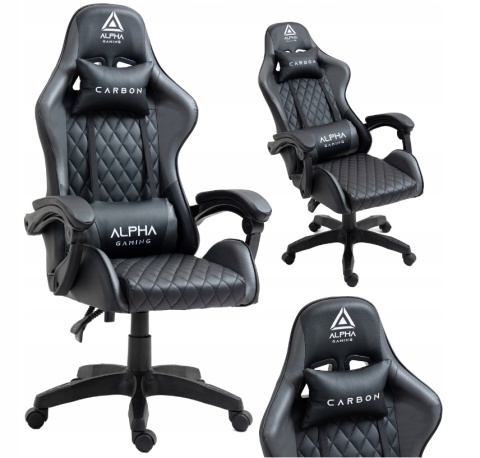 Fotel Gamingowy Alpha Carbon Grey - Ergonomiczne Krzesło Biurkowe