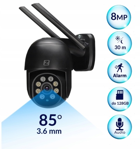 Kamera IP 8MPx 4K PTZ WiFi z Detekcją Ruchu i Dwustronną Komunikacją