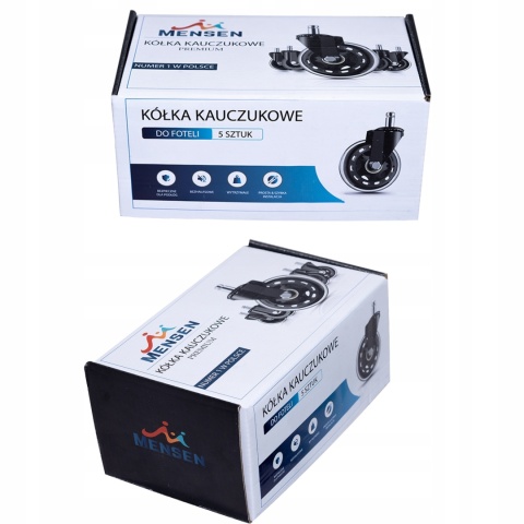 Kółka kauczukowe do fotela 75mm - zestaw 5 sztuk, ciche i trwałe