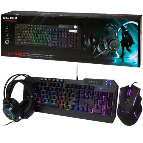 Zestaw Gamingowy BLOW CYBERGOD: Klawiatura, Mysz, Słuchawki LED