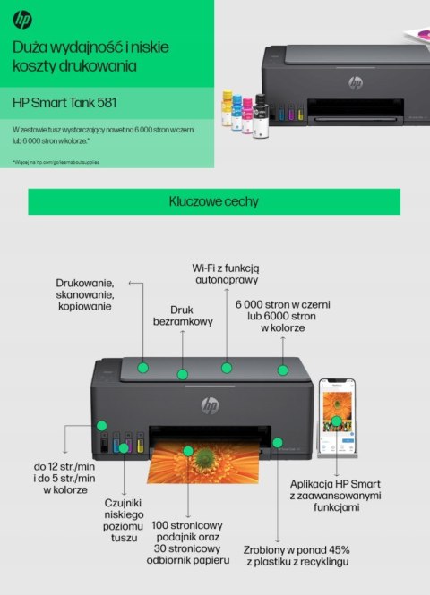 Drukarka Wielofunkcyjna Hp Smart Tank 581 - Usb, Wi-Fi, Skanowanie A4