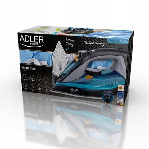 Żelazko Parowe Adler 5032 3000W 5 Funkcji Auto Wyłączenie, Ceramiczna Stopa