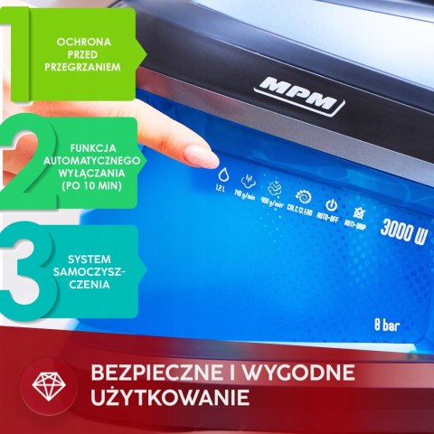 Żelazko Parowe Mpm Mze-28 3000W 8 Bar Auto Wył. 1,2L, Ceramiczna Stopa