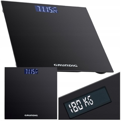 Elektroniczna Waga Łazienkowa Grundig Z Termometrem Lcd Szklana Do 180 Kg