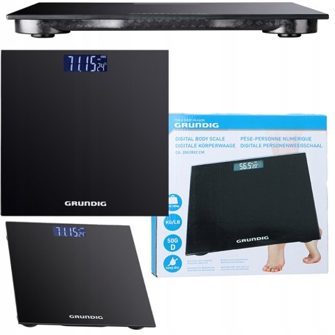 Elektroniczna Waga Łazienkowa Grundig Z Termometrem Lcd Szklana Do 180 Kg