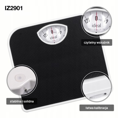 Mechaniczna Waga Łazienkowa Iz9201 Ideal 130Kg Analogowa Bez Baterii Czarna