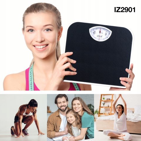 Mechaniczna Waga Łazienkowa Iz9201 Ideal 130Kg Analogowa Bez Baterii Czarna
