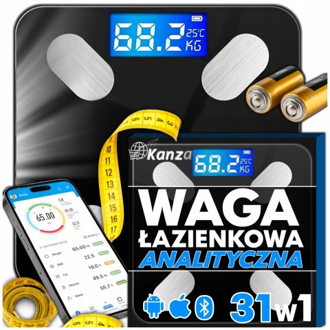 Waga Łazienkowa Analityczna Kanza Smart+ 180Kg Z Aplikacją I Centymetrem