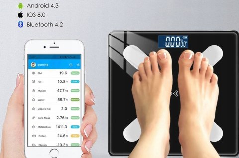 Waga Łazienkowa Smart Analityczna 180Kg Bluetooth 25 Funkcji + Aplikacja