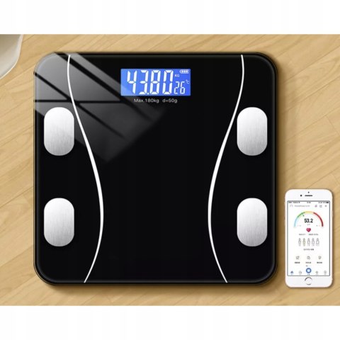 Inteligentna Waga Łazienkowa 180Kg 8-Parametrowa Bluetooth Z Temperaturą