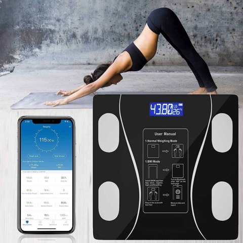 Inteligentna Waga Łazienkowa 180Kg 8-Parametrowa Bluetooth Z Temperaturą