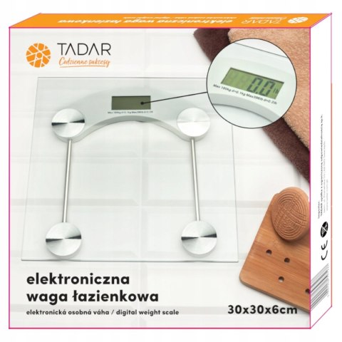 Szklana Waga Łazienkowa Elektroniczna Tadar Lcd 180Kg 0,1Kg Precyzyjny