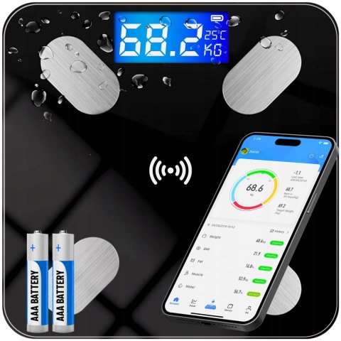 Waga Łazienkowa Analityczna Smart 180Kg Z Bluetooth I 25 Funkcjami