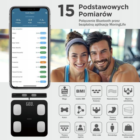 Waga Łazienkowa Klausberg Kb7852 - Analiza Ciała, Bmi, Tłuszcz, Bluetooth