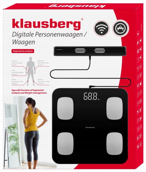Waga Łazienkowa Klausberg Kb7852 - Analiza Ciała, Bmi, Tłuszcz, Bluetooth