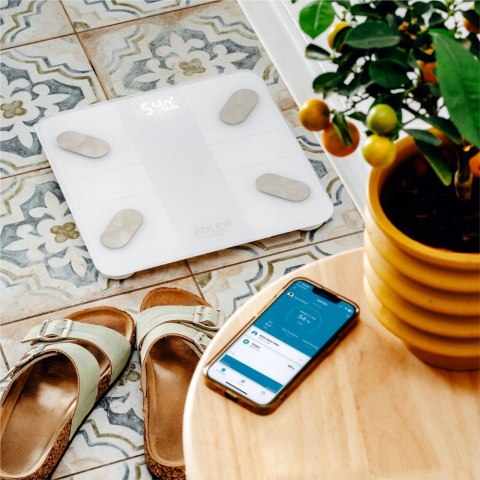 Waga Łazienkowa Smart Adler 18 Wskaźników Bluetooth Hartowane Szkło 6Mm