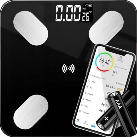 Waga Łazienkowa Smart Analityczna Slim 180Kg 17 Funkcji Bluetooth 2Xaaa