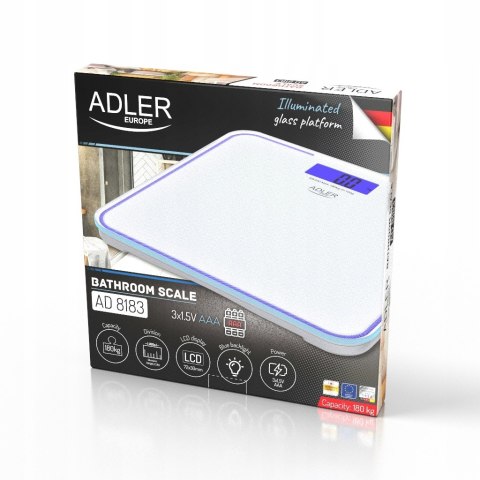 Adler Ad 8183 Waga Łazienkowa 180Kg Lcd 100G Z Niebieskim Podświetleniem