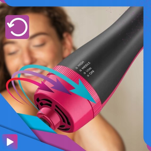 Duża Szczotka Suszarka Lokówka 4W1 1000W Czarno-Różowa - Stylizacja Włosów
