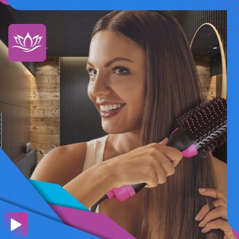 Duża Szczotka Suszarka Lokówka 4W1 1000W Czarno-Różowa - Stylizacja Włosów