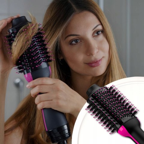 Duża Szczotka Suszarka Lokówka 4W1 1000W Czarno-Różowa - Stylizacja Włosów