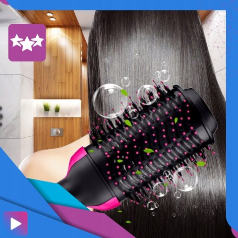 Duża Szczotka Suszarka Lokówka 4W1 1000W Czarno-Różowa - Stylizacja Włosów