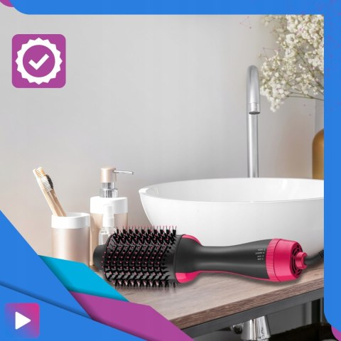 Duża Szczotka Suszarka Lokówka 4W1 1000W Czarno-Różowa - Stylizacja Włosów