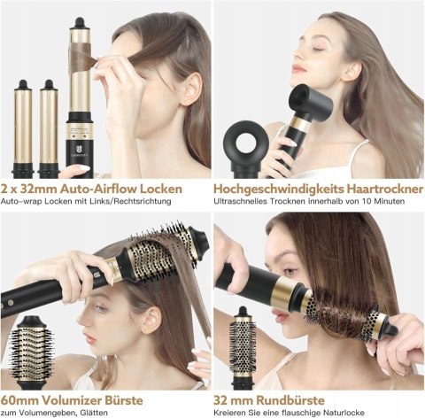 Suszarka 5W1 Air Styler 110000 Obr./Min 1400W Coanda Jonizacja Czarno-Złota