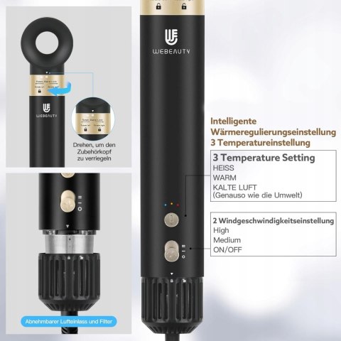 Suszarka 5W1 Air Styler 110000 Obr./Min 1400W Coanda Jonizacja Czarno-Złota