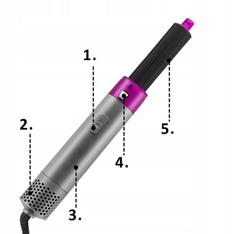 Suszarka Lokówka 5W1 1000W Multifunkcyjna 3 Poziomy, Jonizacja Różo-Srebrna