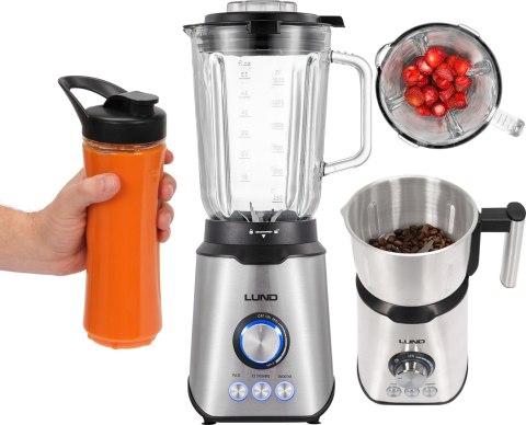Blender 3W1 Szklany 1,5L 1420W Z Młynkem Do Kawy, Orzechów I Bidonem